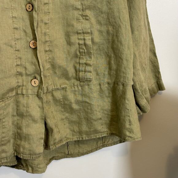 Olive Linen Button Shirt Soft Surroundings Long Sleeve Top | Soft Autumn - Picture 4 of 8